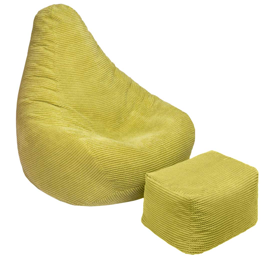 Luxury Soft Corduroy High Back Bean Bag with Footstool