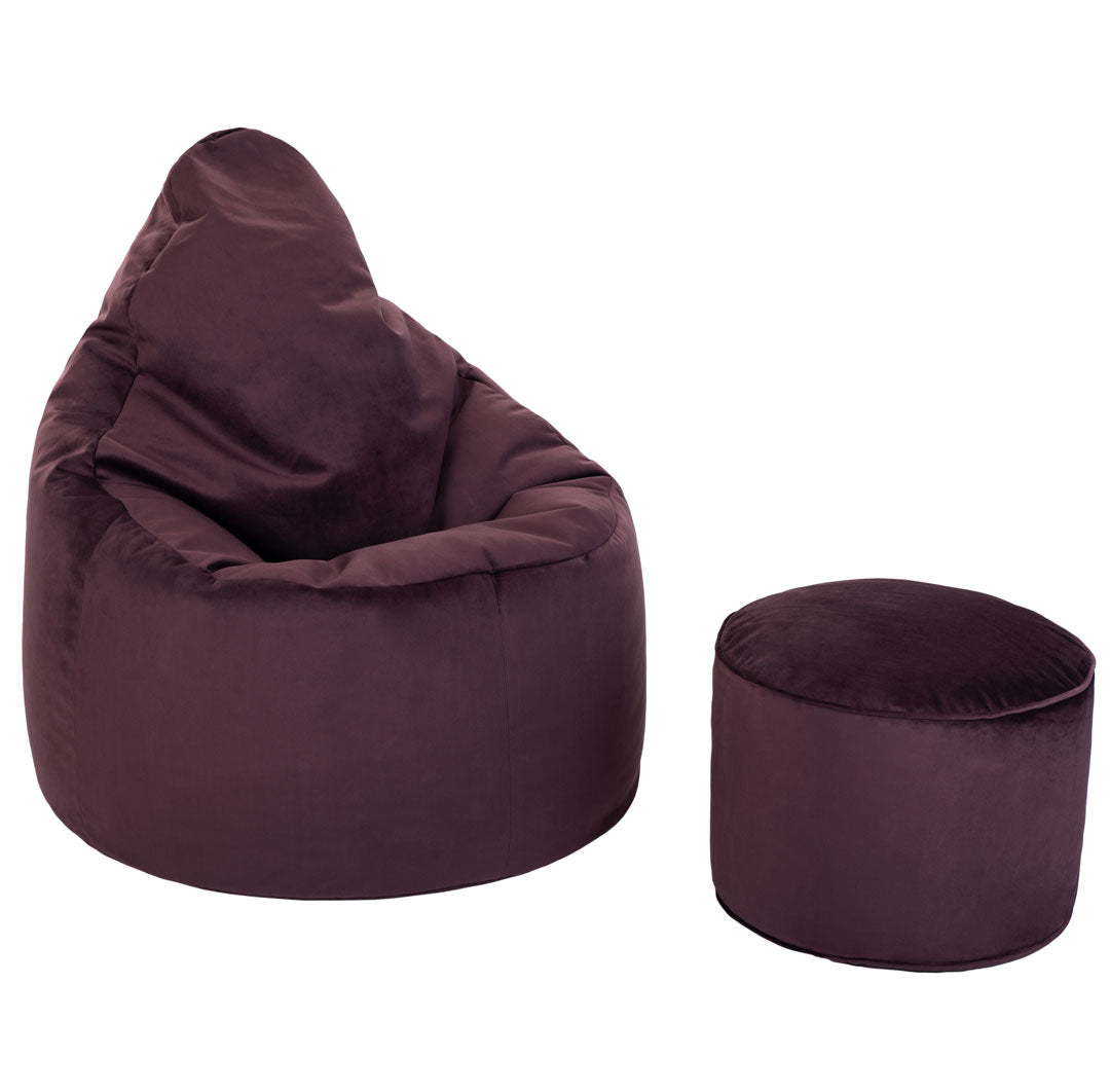 Luxury Velvet High Back Relaxing Bean Bag Chair with Footstool