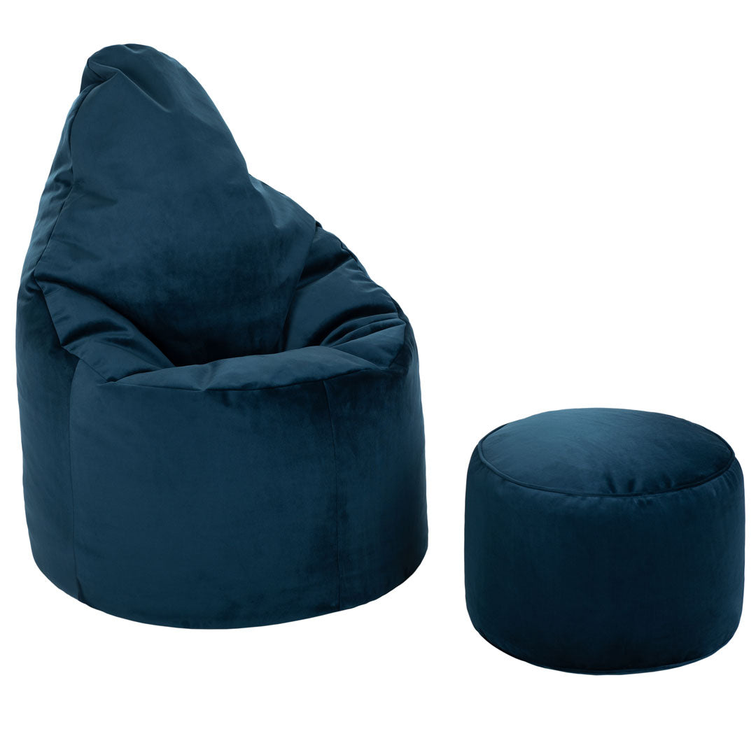 Luxury Velvet High Back Relaxing Bean Bag Chair with Footstool